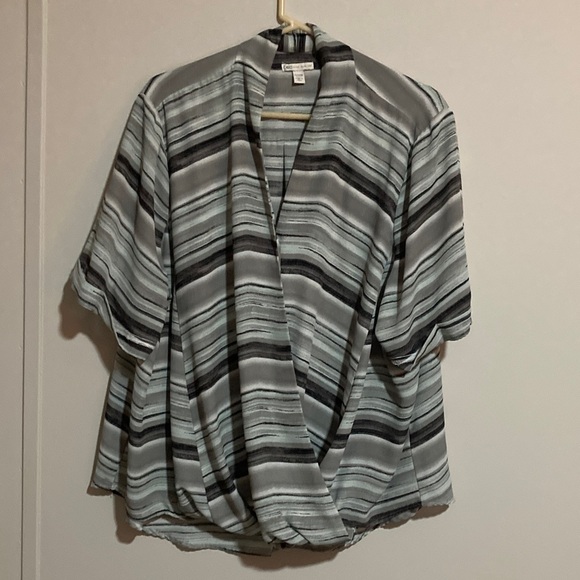 Cato Tops - Cato Elegant Black and Gray Striped Blouse
